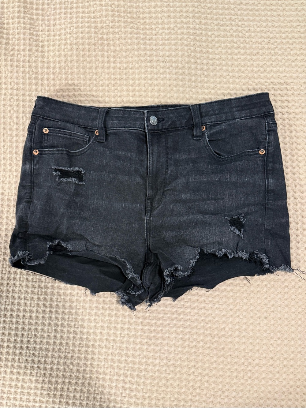 American Eagle Outfitters Black Distressed Frayed Hem Jean Shorts